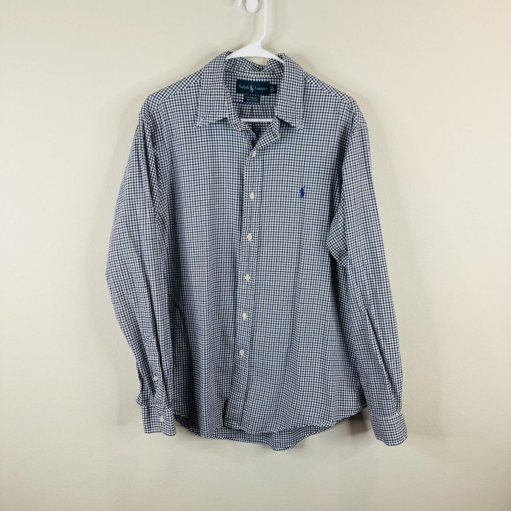 Ralph Lauren Button Down Shirt Mens‎ Size L Checks Custom Fit 100% Cotton Casual
